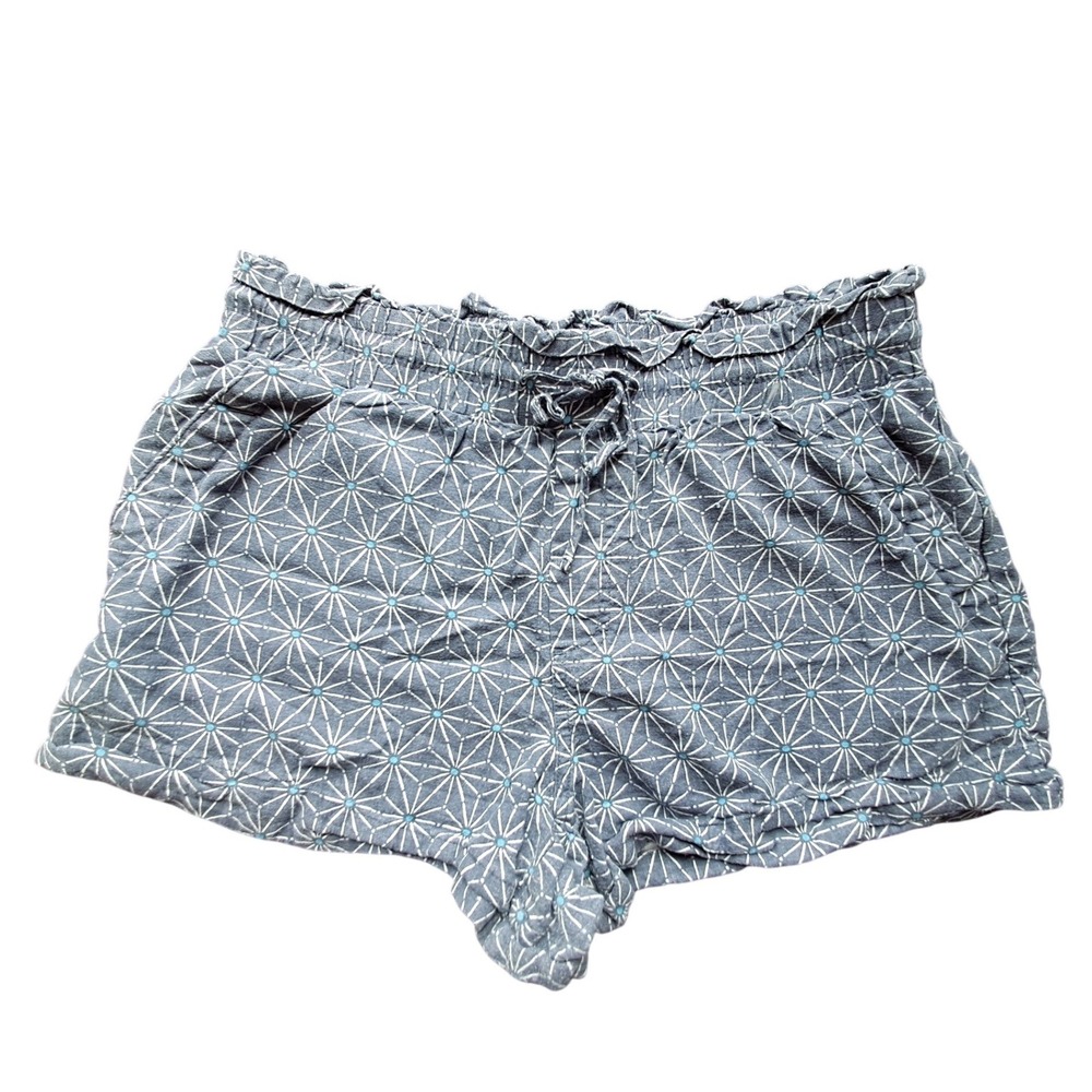 A New Day‎ Womens Blue Linen Blend Geometric Paperbag Waist Shorts Size L